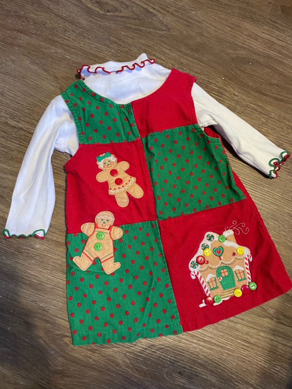 Vintage Rare Editions Christmas Gingerbread Patch Corduroy Dress